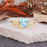Nature Inspired 4 Prong Heart Shaped Aquamarine Wedding Ring